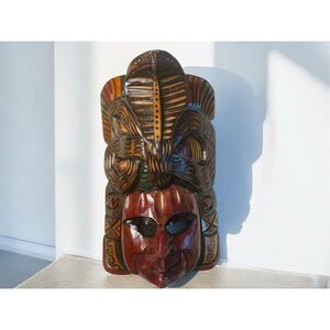 Vintage Hand Carved Wood Wall Hanging Mask Cobra on Top Wooden Sculpture Art 15”